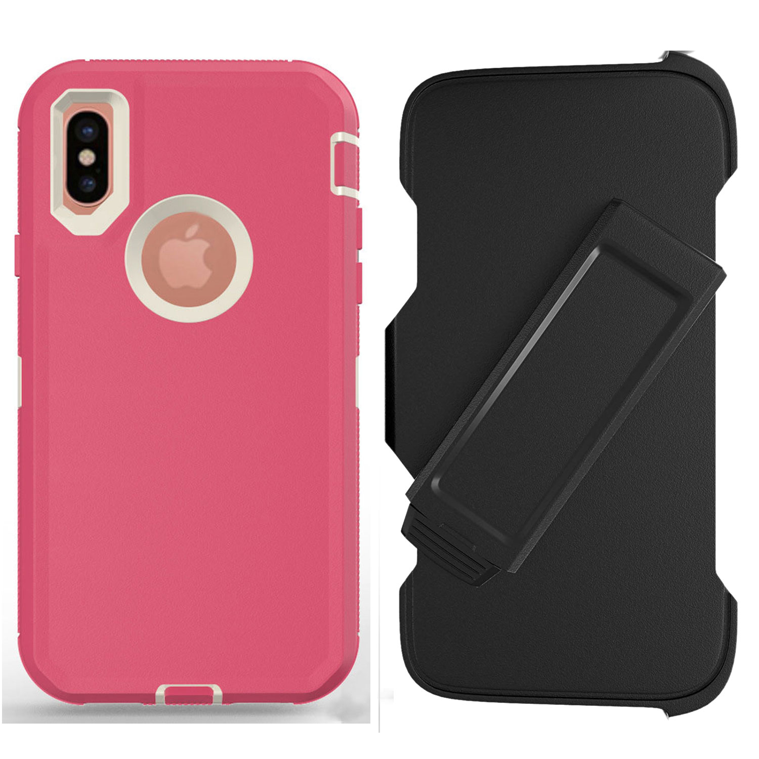 iPHONE Xs Max Armor Robot Case with Clip (Hot Pink White)